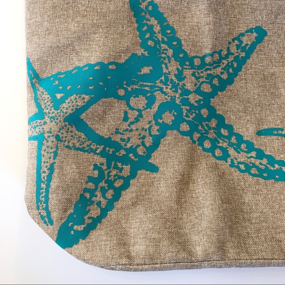 Yumi Beige Canvas Starfish Design Tote - Picture 3 of 6